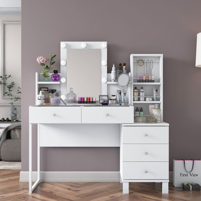 Hanah Home Mesa de Maquillaje Blanca con 9 Focos